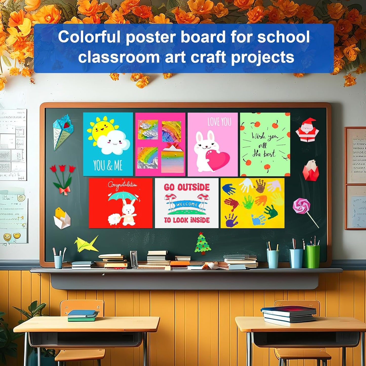 50 Pcs Poster Board Colorful Paper 11.7x16.5, ROOKEA Vision Boards Bulk Blank Graphic Display Posterboard Card Paper for Kids School Classroom Arts Craft Projects Drawing Scrapbooking