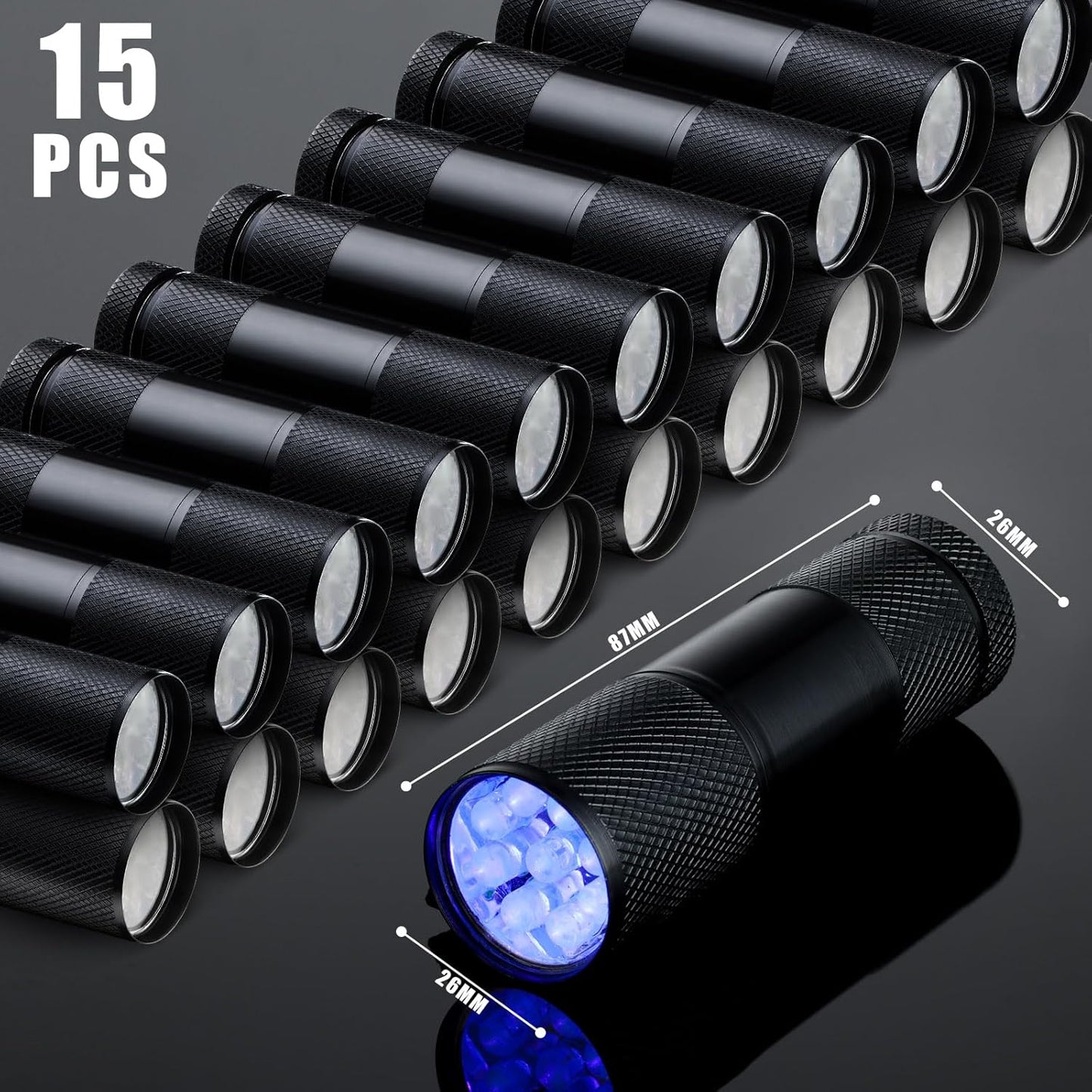 Hortsun Blacklight Flashlights Small UV Lights 395nm LED Portable Ultraviolet Light Detector Mini Flashlight Torch for Halloween Ghost Haunted House Dog Cat Pets Urine Stains Bed Bugs(15 Pcs)