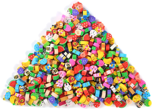 300 Pieces Mini Erasers for Kids, Bulk Small Animal Fruit Pencil Erasers Assortment for Home Rewards, School Supplies and Gift Filling