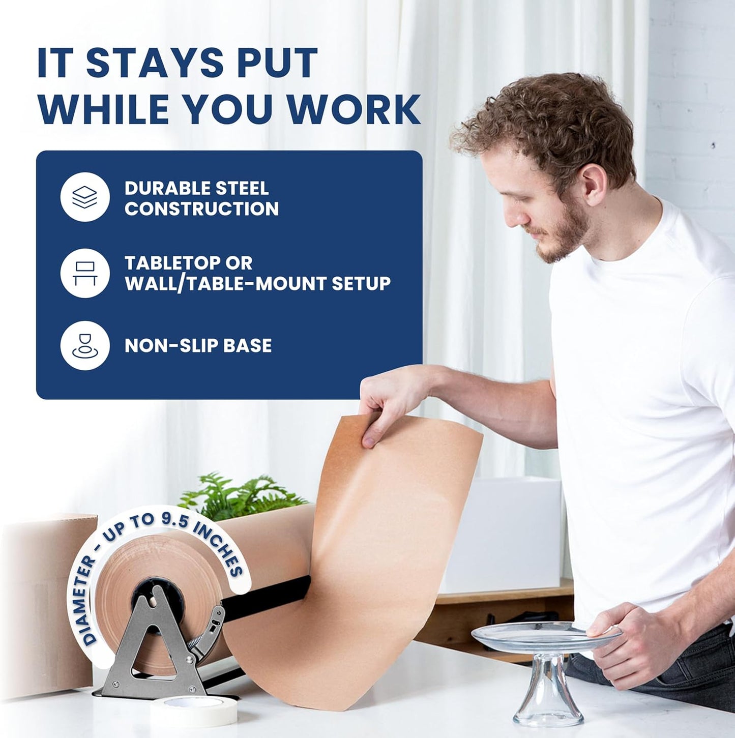 DIY Crew 18 Inch Paper Roll Dispenser and Cutter - Heavy-Duty Wall Mountable, Non Slip Tabletop - Kraft, Freezer, Butcher Paper - Up to 1000ft Rolls