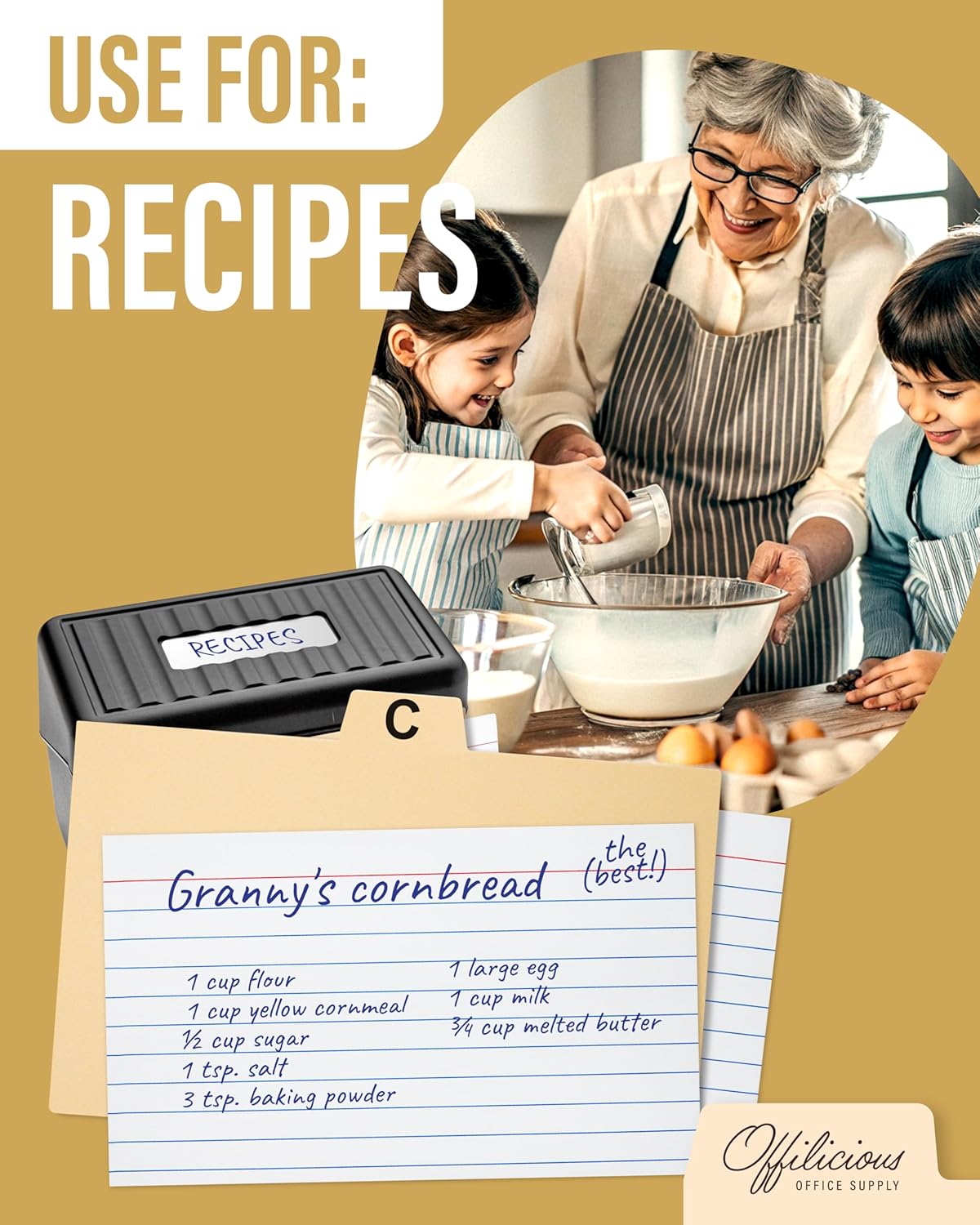 Index Card Box 3x5 - Recipe Box with Manila Dividers & Stickers - Premium Index Card Holder Ideal as Business Card Organizer, Recipe Card Box, Index Card Organizer, Flash Card Holder