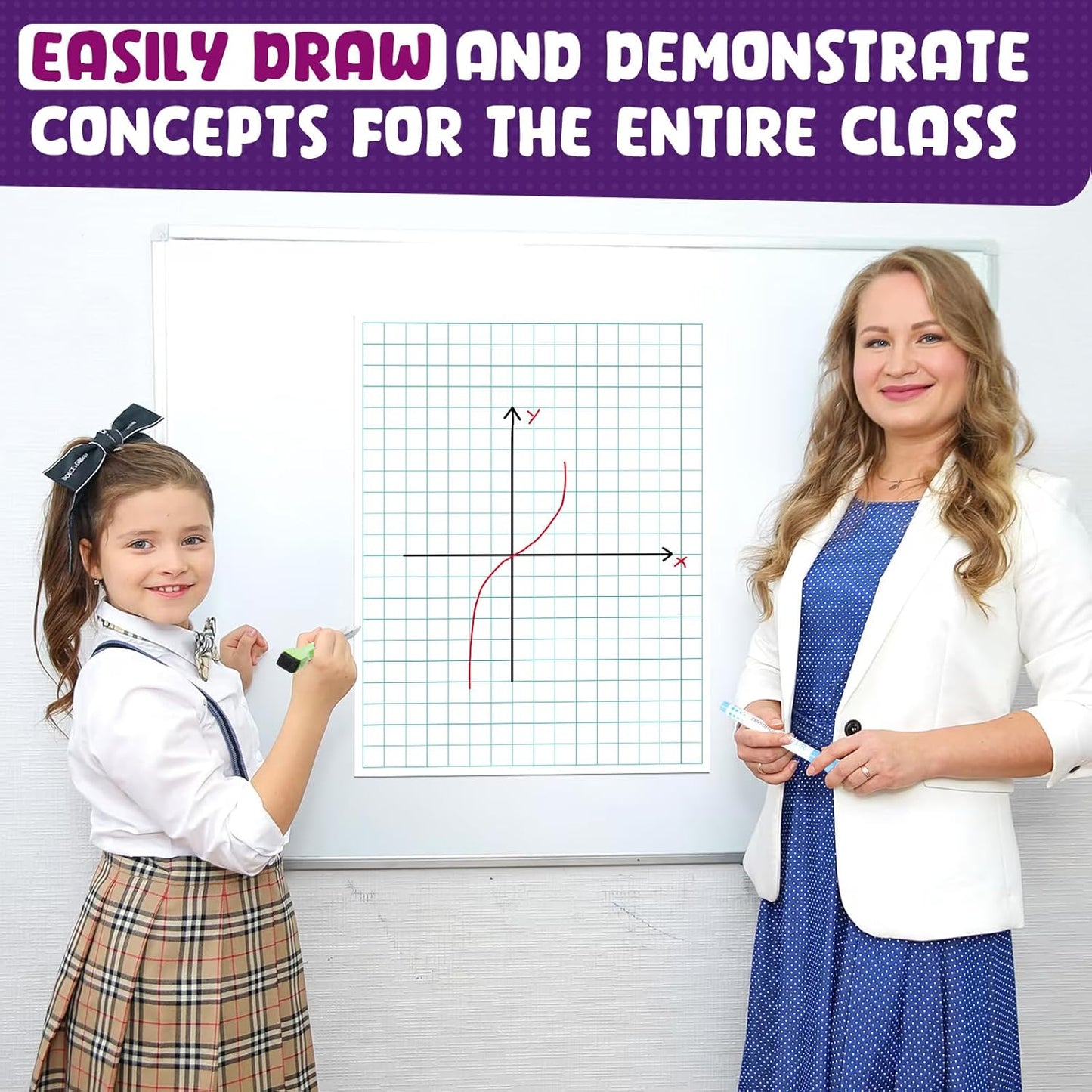 KIKIGOAL 21.5"x17" Magnetic Draw and Write Paper,Dry Erase Handwriting Lined Paper for Classroom Whiteboard, Writing Chart Page Teacher Must Have Homeschool Teaching Supplies (Graph)