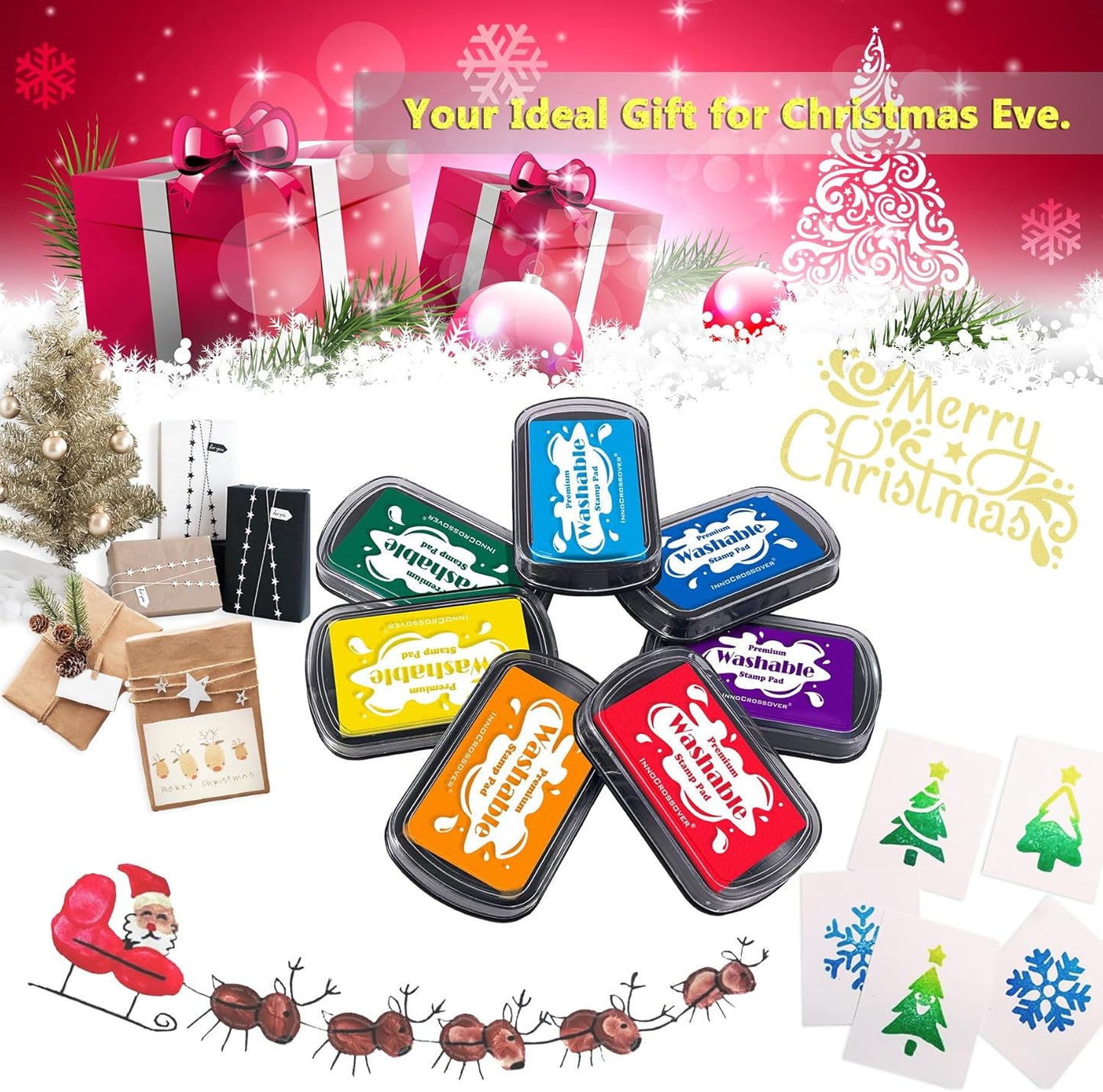 7 Washable Ink Pads for Rubber Stamps, Letter Stamps, Paw Print Stamp Pad For Dogs, Baby Footprint, Fingerprint, Stamp Pads For Kids on Scrapbooking, Card Making Supplies- Large Safe Non-Toxic Ink Pad