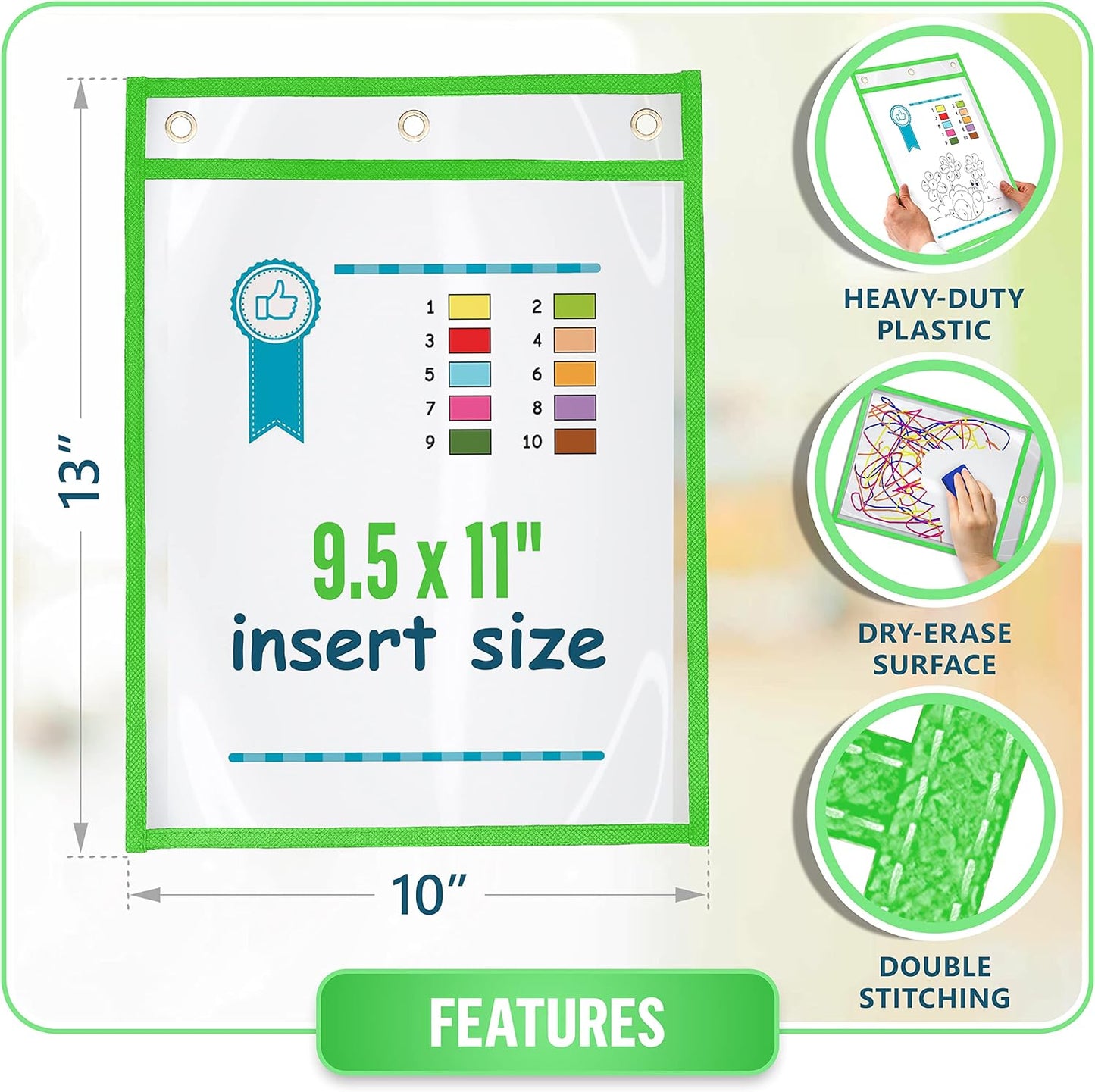 5 Dry Erase Pockets 10x13 Inch - Clear Sheet Protector Pouches - Clear Dry Erase Pockets Reusable Sleeves - Write and Wipe Pockets Pouches - Plastic Sleeves for Paper - Dry Erase Sheets Paper Sleeves