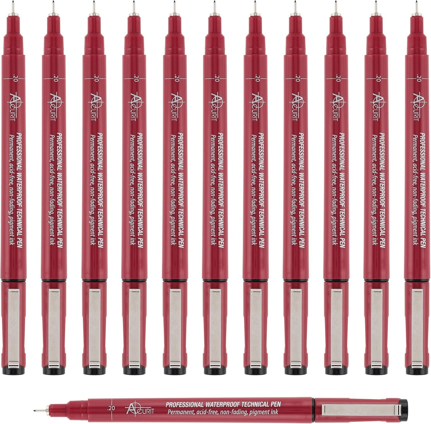 Acurit Waterproof Technical Pens - Professional Waterproof Technical Pen, Rich Blank Ink, Acid-Free, Light Fast, for Sketching, Drawing, Calligraphy, & More! - [12-Pack - 0.20mm]