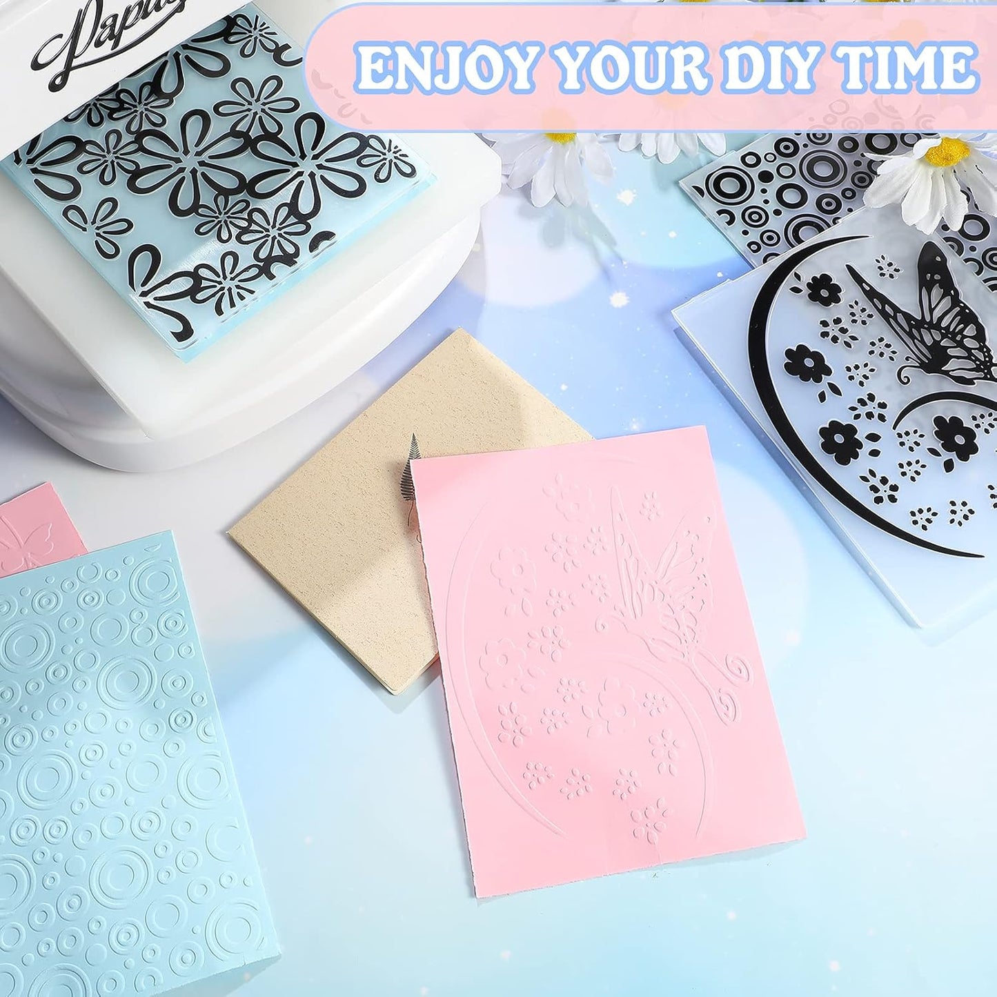12 Pieces Embossing Folders DIY Craft Template Stencil Butterfly Star Embossing Templates Paper Card Decorating Mold Scrapbook Album Making Tool for Card Scrapbook DIY Craft, 11.7 x 3.9 Inch