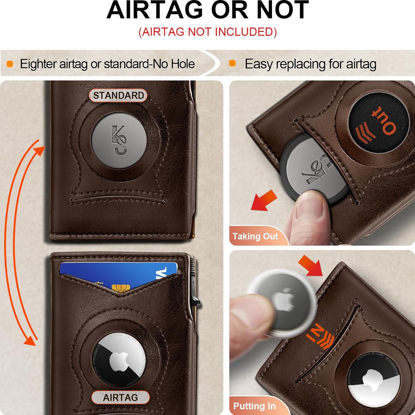 KEMISANT Airtag Wallet Men,Mens Slim Front Pocket Wallet Money Clip Standard or Apple Airtag Use 3.8"×2.8"×0.9"