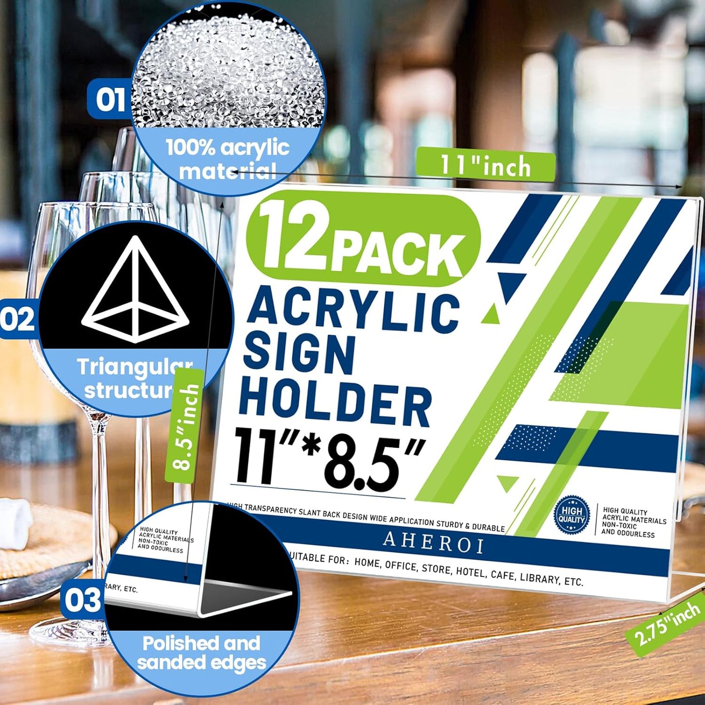 Aheroi 12Pcs Acrylic Sign Holder 8.5 x 11, Horizontal Clear Sign Holders 8.5 x 11, L-Shape Acrylic Paper Holder, Plastic Sign Holder Paper Holder Display Stand for Menu Document Picture Frames