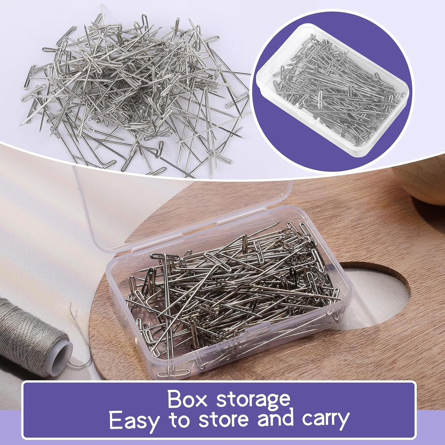 120 Pcs 2 Inch T-Shape Sewing Pins with Plastic Clear Box - Stainless Steel T-Pins for Wig Heads & Knitting Sewing Craft (51mm/2inch)