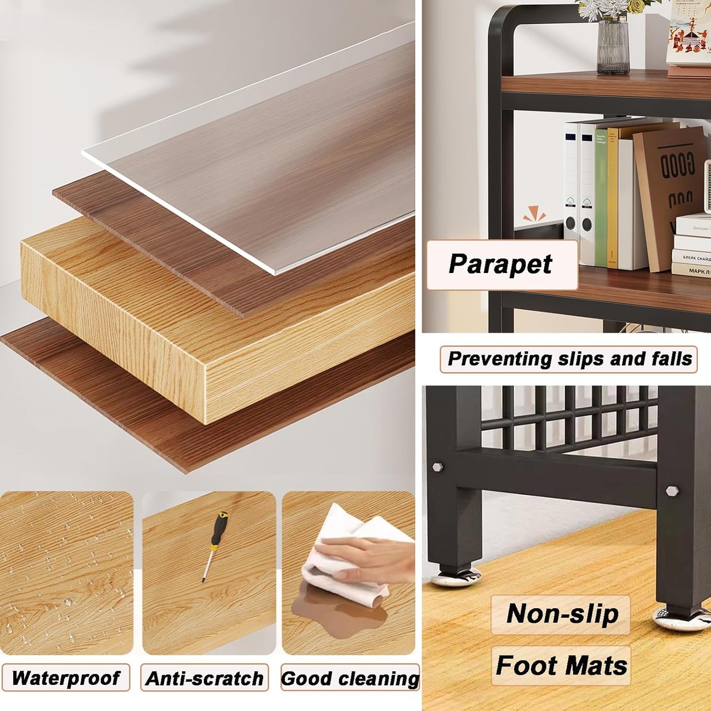 2-Tier Desktop Hutch Bookshelf Metal Desk Shelf Dorm Bookcase for Computer Desk Countertop Storage Organizer Display Rack for Office Home (Black, 53.1in)