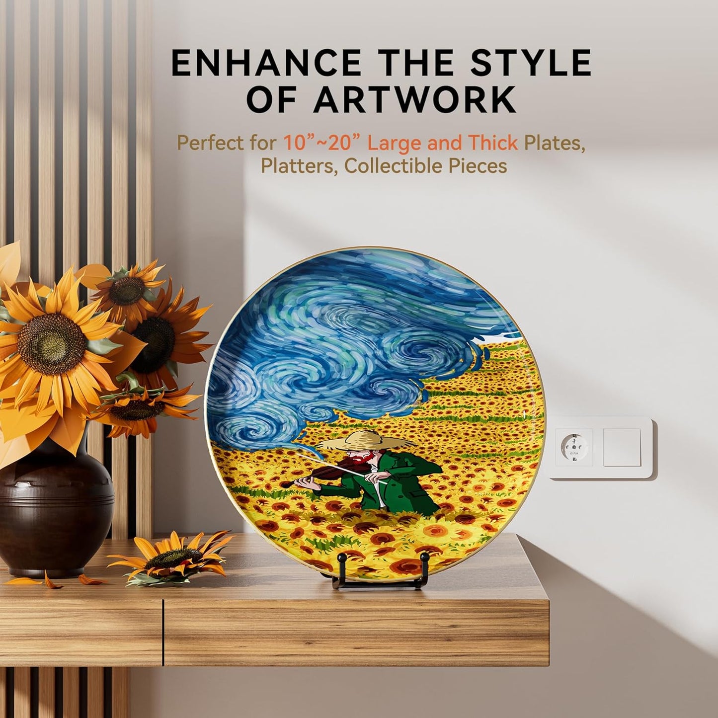 10 Inch Large Plate Stands for Display - Metal Plate Holder Display Stand + Small Easels Picture Stand for Book, Platter, Plaque, Photo Frame, Tabletop Art (2 Pack)