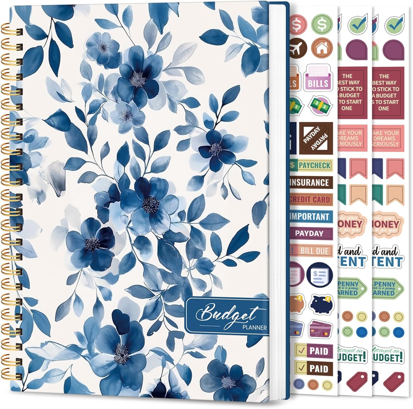 Aesthetic Budget Planner - Monthly Finance Planner with Expense Tracker, Undated Bill Organizer, Budget Notebook to Manage Your Finances, Account Budget Book with Colorful Pattern - Blue Blossom