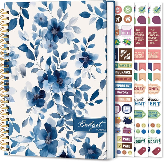 Aesthetic Budget Planner - Monthly Finance Planner with Expense Tracker, Undated Bill Organizer, Budget Notebook to Manage Your Finances, Account Budget Book with Colorful Pattern - Blue Blossom