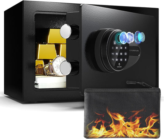 BONANO 0.5 Cub Small Safe Box, Biometric Safe with Backlit Touch Screen Keyapd and Dual Alarm System, Small safes for Home Use Fire and Water Proof Money Valuables Jewelry and Documents