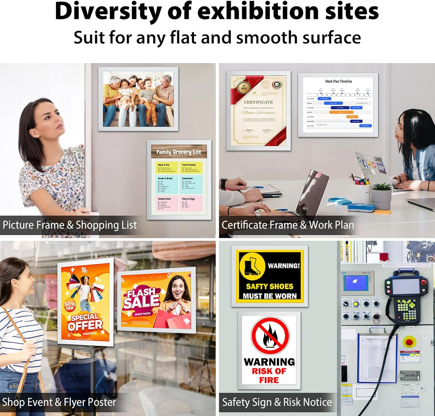 5Packs Magnetic Sign Holder 8.5 x 11, Self Adhesive Display Picture Frame with Magnetic Frame and Clear PVC for Office Store Home Door Window Refrige Magnetic Paper Holder, Silver