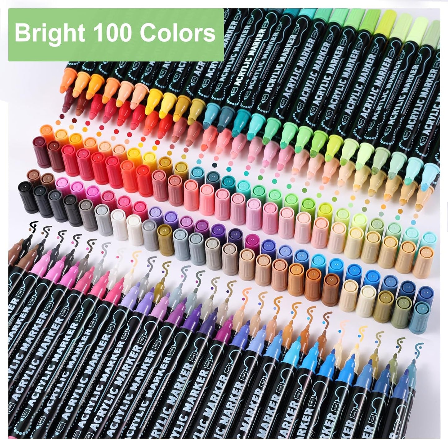80 Colors Waterproof Dual Tip Acrylic Paint Pens, Dot & Fine Tip Premium Coloring Drawing Markers Set for Wood, Rock Painting, Canvas, Glass, Ceramic Surfaces and DIY Crafts Making Art Supplies