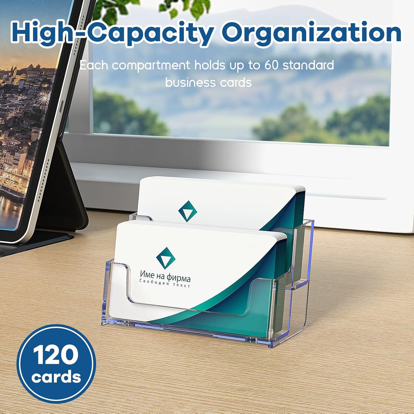 Acrylic Business Card Holder for Desk, Clear Plastic Business Card Stand with 2 Tier, Multiple Business Display Holder for Exhibition, Office and Hotel, 2 Pack