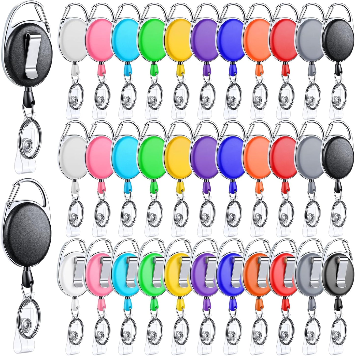 Honoson 50 Pcs Heavy Duty Retractable Badge Reels Batch ID Badge Holder Retractable Clip Bulk Key Holder with Ring for Office Worker Employee, Doctor Nurse Gifts (Multi Bright Color)