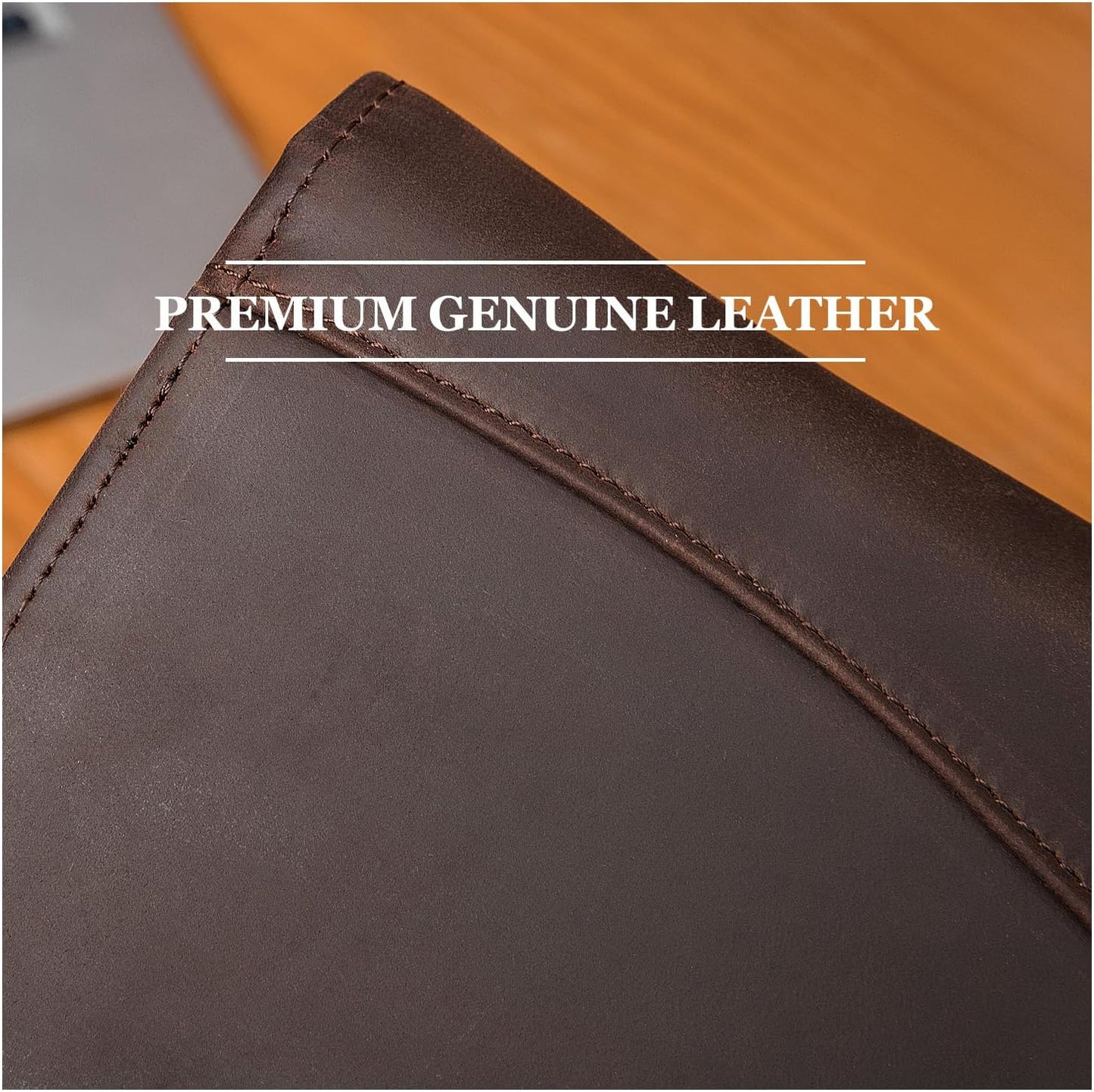 Genuine Leather Portfolio, Legal Size 8.5 x 14 Pad Holder, Business Padfolio for Men and Women, Zippered Laptop Organizer, Executive Professional Work Travel Notepad Folio, Dark Brown