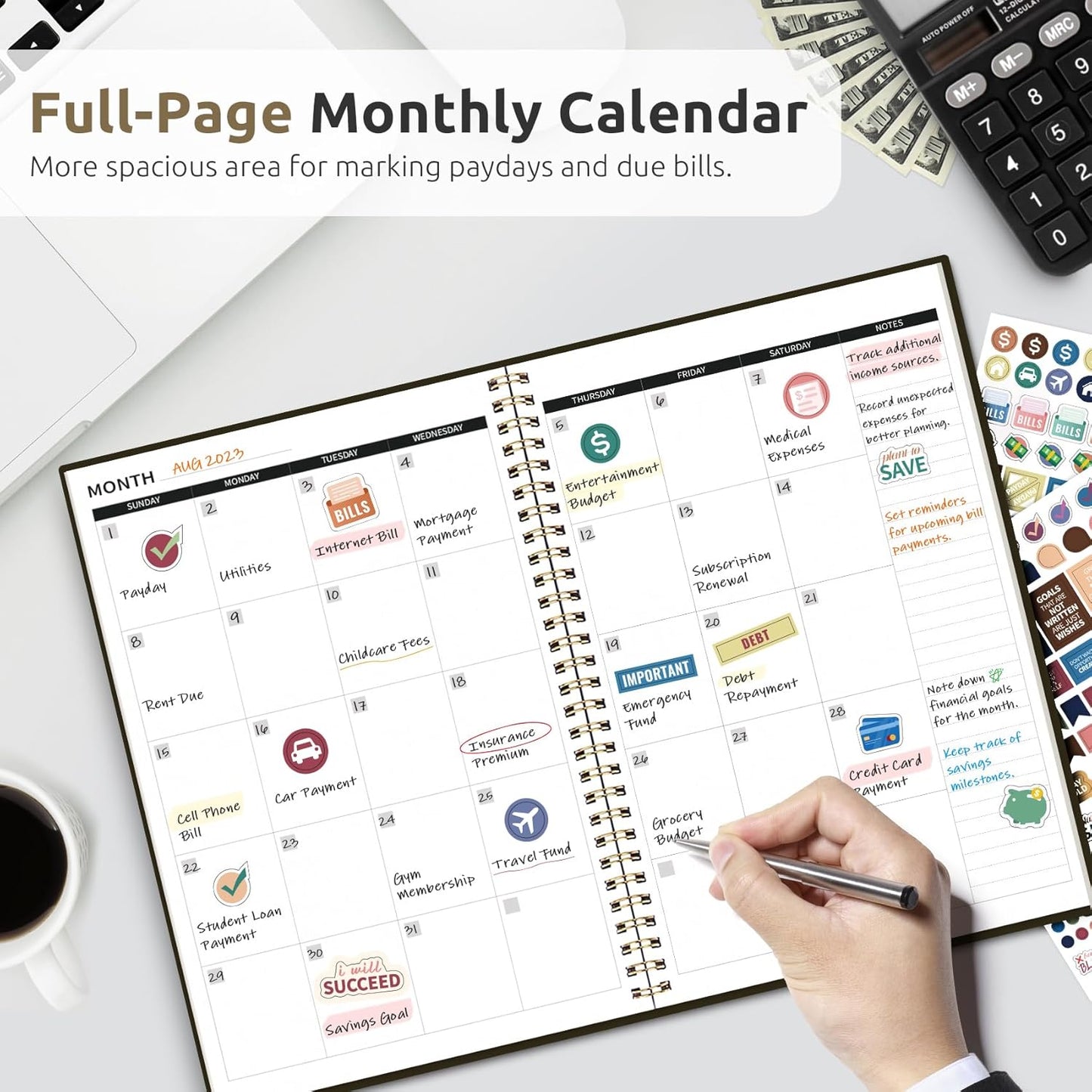 Aesthetic Budget Planner - Monthly Finance Planner with Expense Tracker, Undated Bill Organizer, Budget Notebook to Manage Your Finances, Account Budget Book with Colorful Pattern - Wild Rose