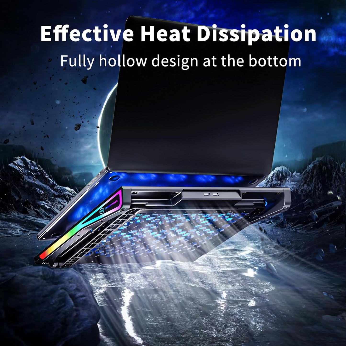 AICHESON Gaming Laptop Cooling Pad with 15 Cooler Fans, RGB Ultimate Computer Stand Base with Silent Fans for 15-18 Inch Laptops, Blue LED Lights