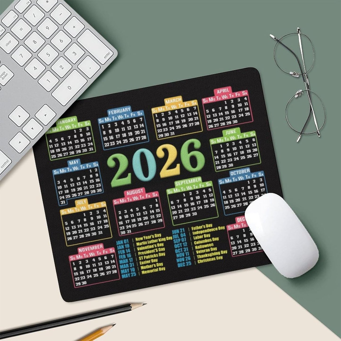 2026 Mouse Pad Calendar,Computer Mouse Pads Calendars Non-Slip Rubber Desk Mat Mousepad Gaming Office Keyboard Mat (9.45x7.87 in)
