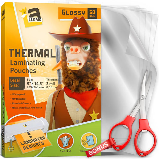 50 Pack Thermal Laminating Pouches 9” x 14.5”, 3 Mil Thick, Suited for Legal Size Laminating Sheets 8.5 x 14