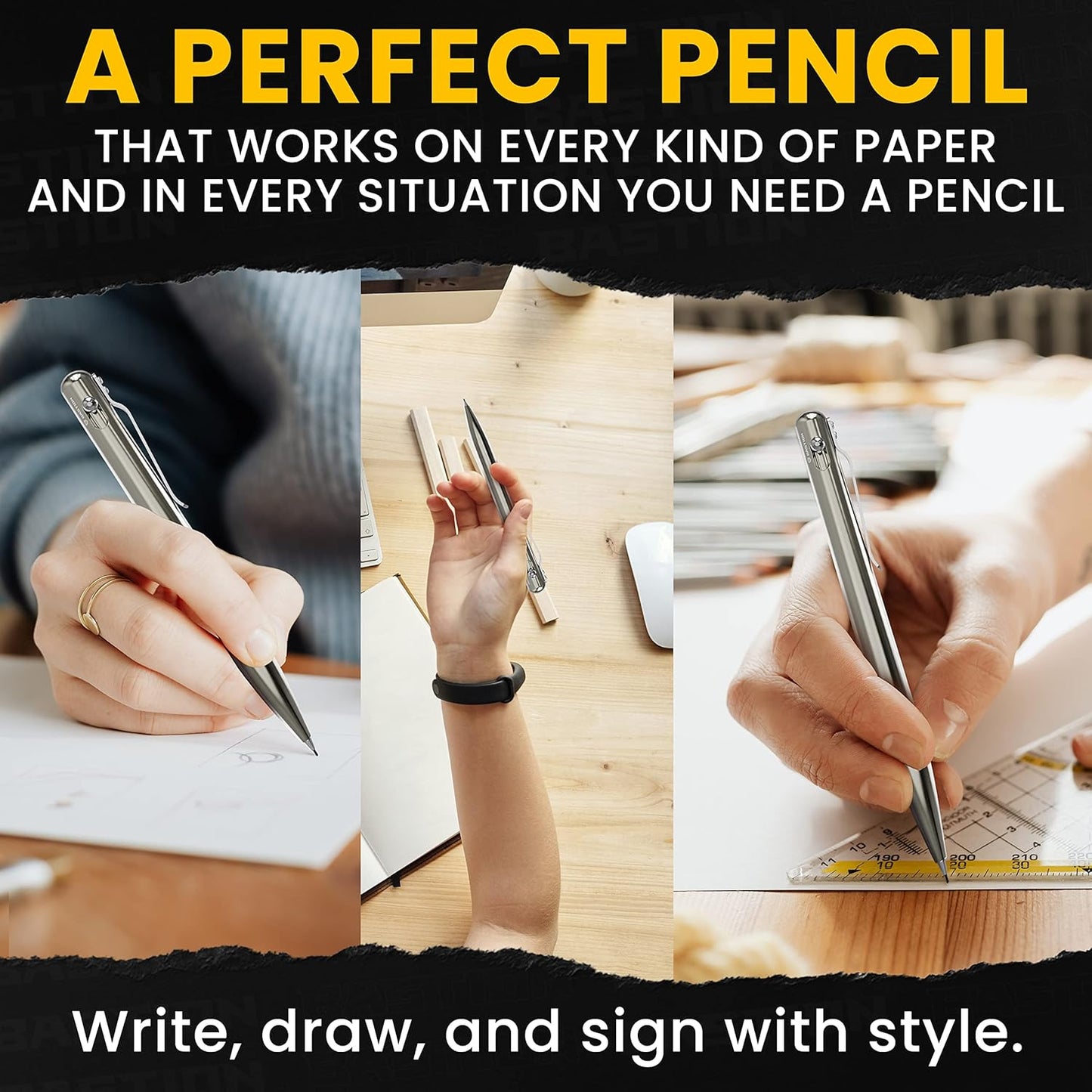 BASTION® Luxury Mechanical Pencil, Durable Professional Medium Point Pencil for Birthday Gift includes 20 x 0.77mm Lead Refills - Titanium