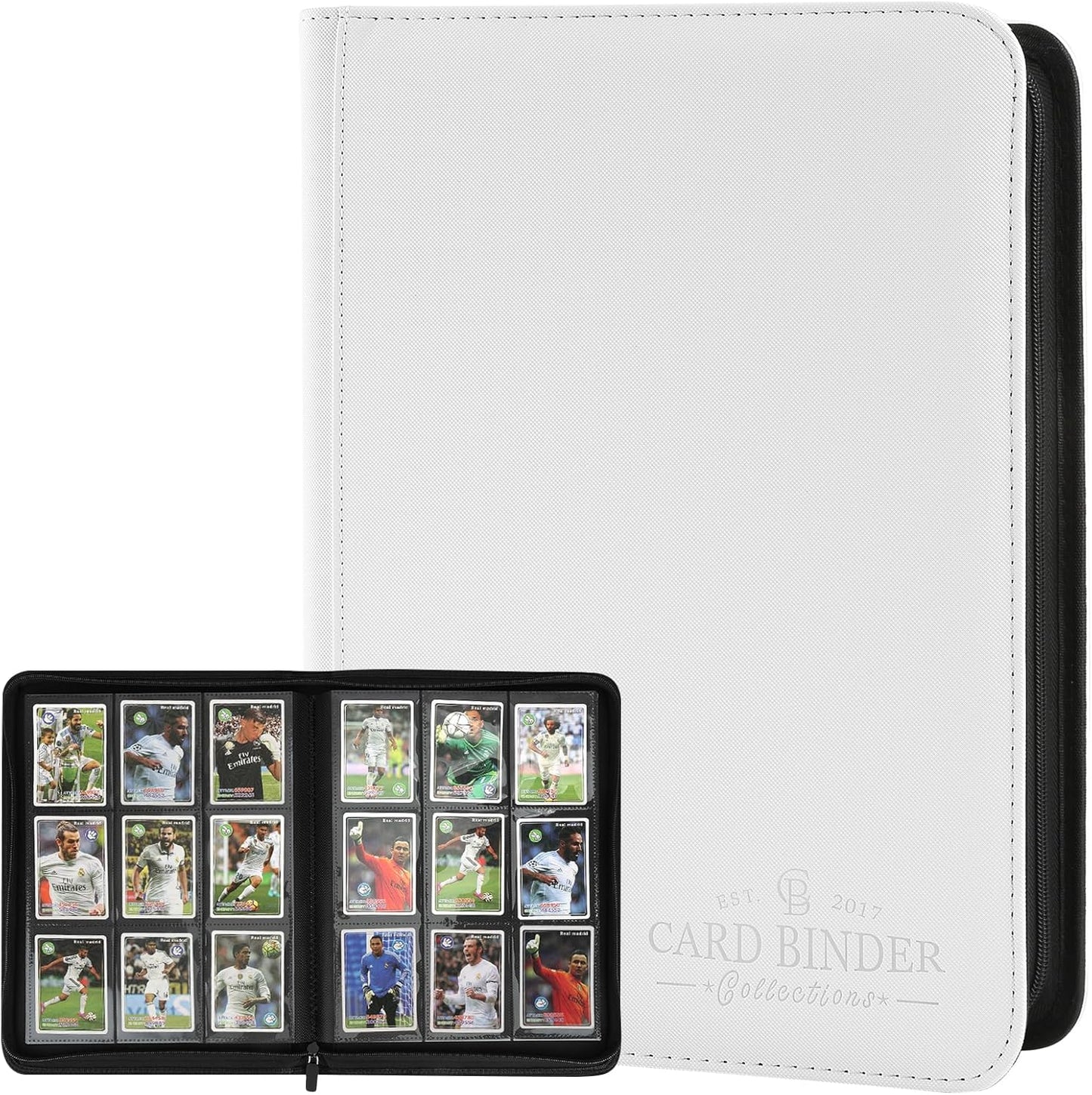 9 Pockets Card Binder,Premium Zip Trading Card Binder,540 Double Sided Pocket PU Collection Binder, Collector Album, Card Folder for MTG, TCG, Business Cards.(White)