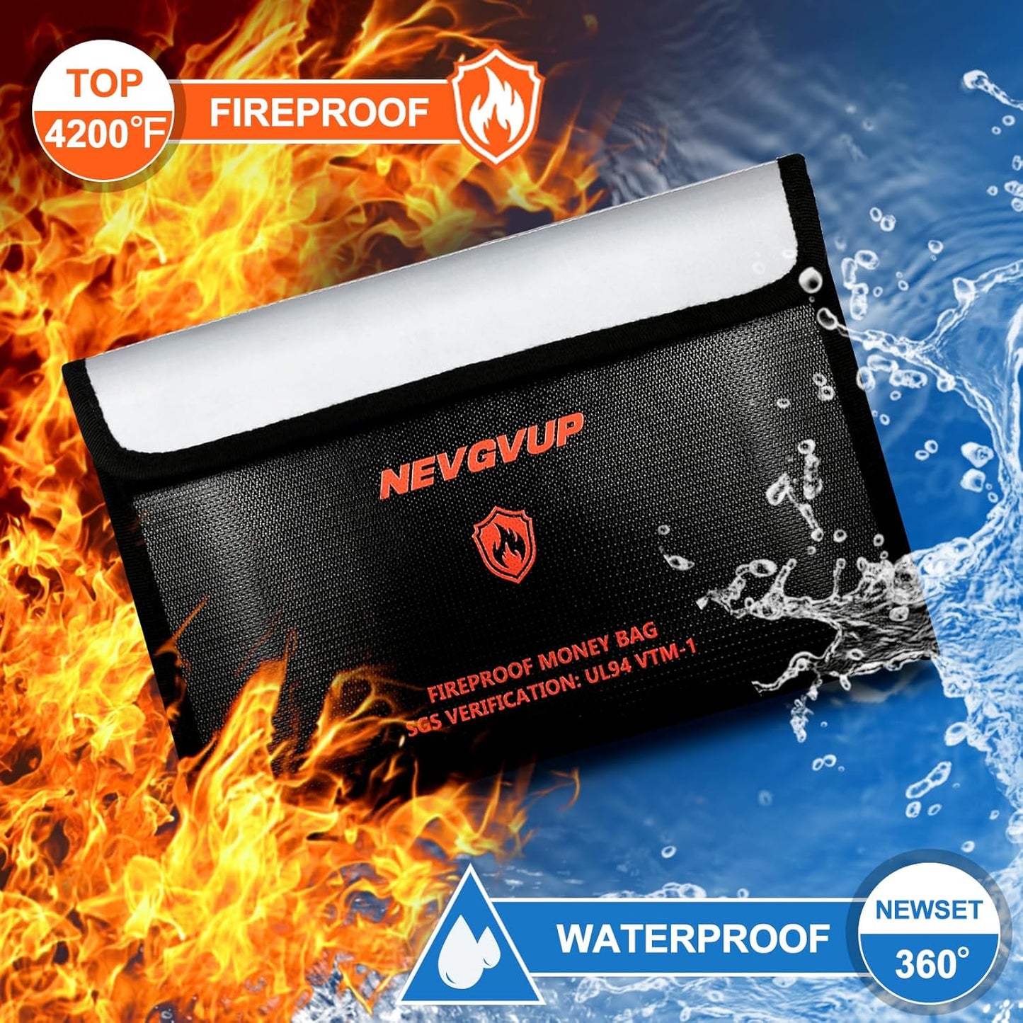 4200°F Fireproof Money Bag - Upgraded Heat Insulated, 9.8 x 6.5" Small Fireproof Document Bags with Waterproof Zipper, fire Water Proof Safe Pouch Set for Valuables, Fireproof Edging, Fire Bag 2packs