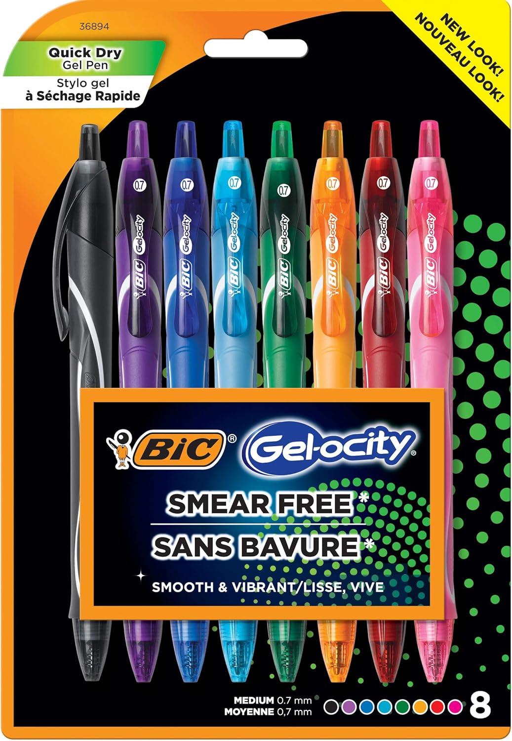 BIC Gelocity Quick Dry Assorted Colors Gel Pens, Medium Point (0.7mm), Retractable Colored Pens with Comfortable Grip, Pack of 8