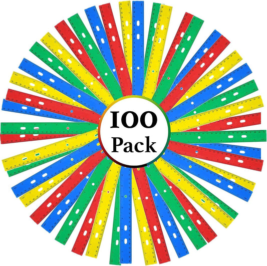 100 Pack Rulers Bulk for Classroom Kids | 12 Inch Rulers with Imperial (US Inches) and Metric (CM/Millimeter) Measure for Teachers, Students
