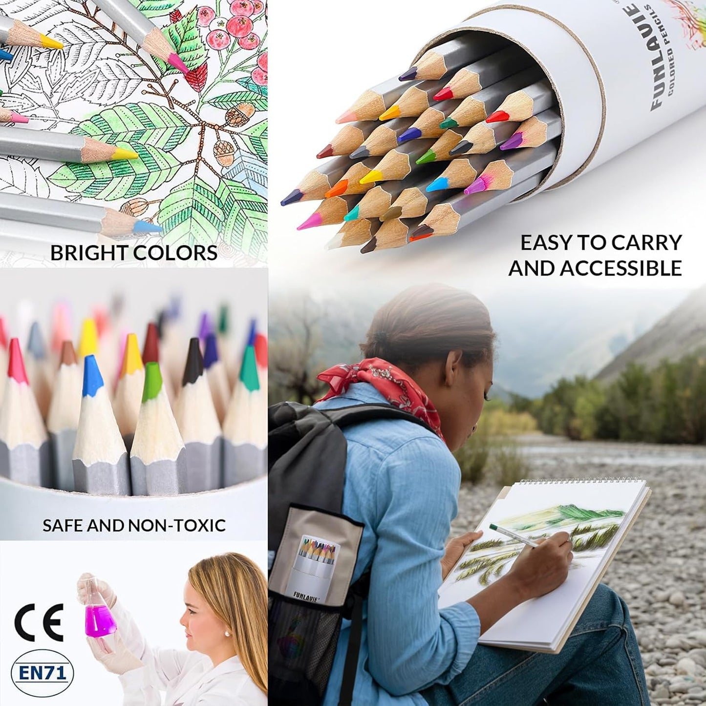 24 Colored Pencils for Adult Coloring Books,Soft Core Coloring Pencil Set,Drawing Pencils for sketching & Painting,Art Pencil & Art Supplies for Adults and Teens,Oil-Based with Sharpener