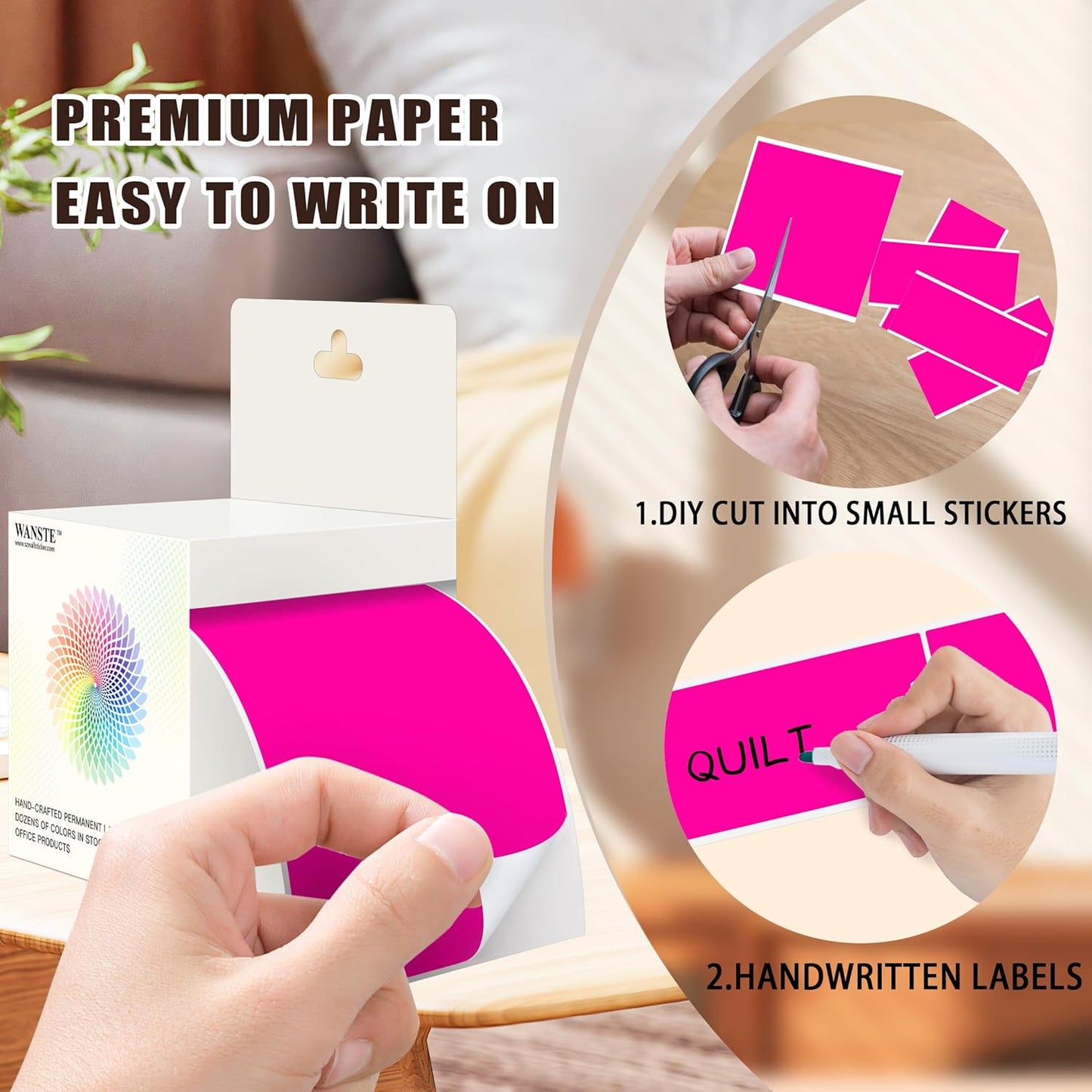 3 x 5 Inch 250Pcs Rectangle Color Coding Stickers,Strong Adhesion Easy to Write Label for Moving,Box Organization,Inventory,Business,Fluorescent Pink