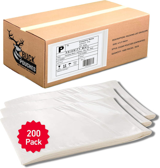 200 Pack 6"x9" Shipping Label Sleeves – Clear Self-Adhesive Packing Slip Pouches, Waterproof Packing List Envelopes – Ideal for Shipping Documents, Mailing Labels, Invoices & Packing Slips
