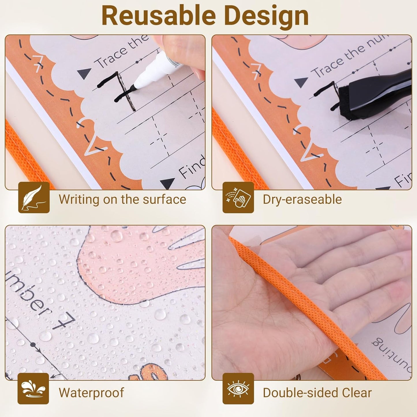 5 Pack Oversized Dry Erase Pocket Sleeves - 10 x 13 Inch Ticket Holders Reusable Clear Plastic Sleeves Sheet Page Protectors for School Teacher Supplies & Classroom Organization, 5 Colors