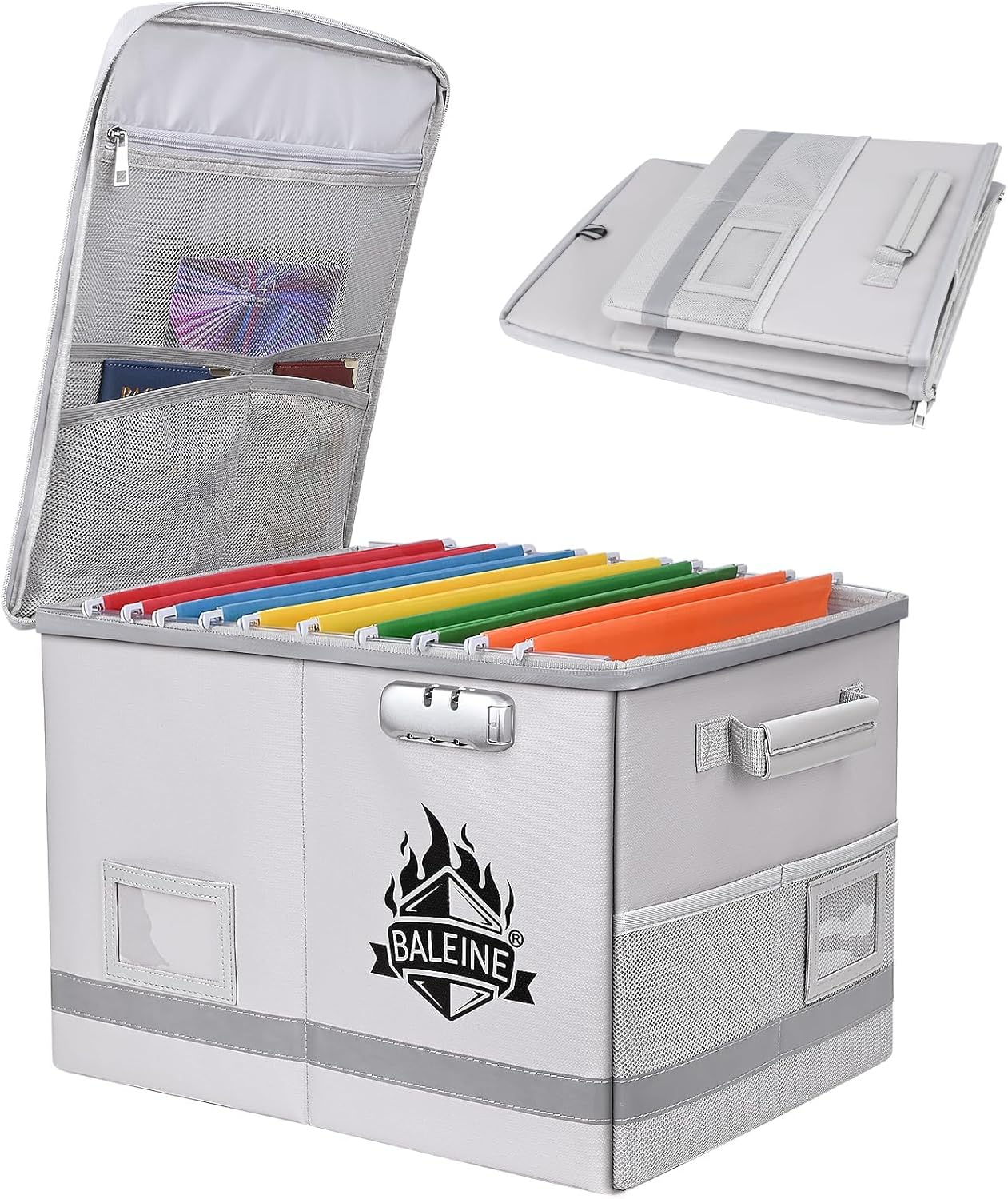BALEINE Fireproof Document Box with Lock, Portable Fireproof Document Bag Waterproof Fire Proof File Boxes for Documents, File Organizer Box for Important Paperwork (Sliver, 16''x12.5''x11.5'')