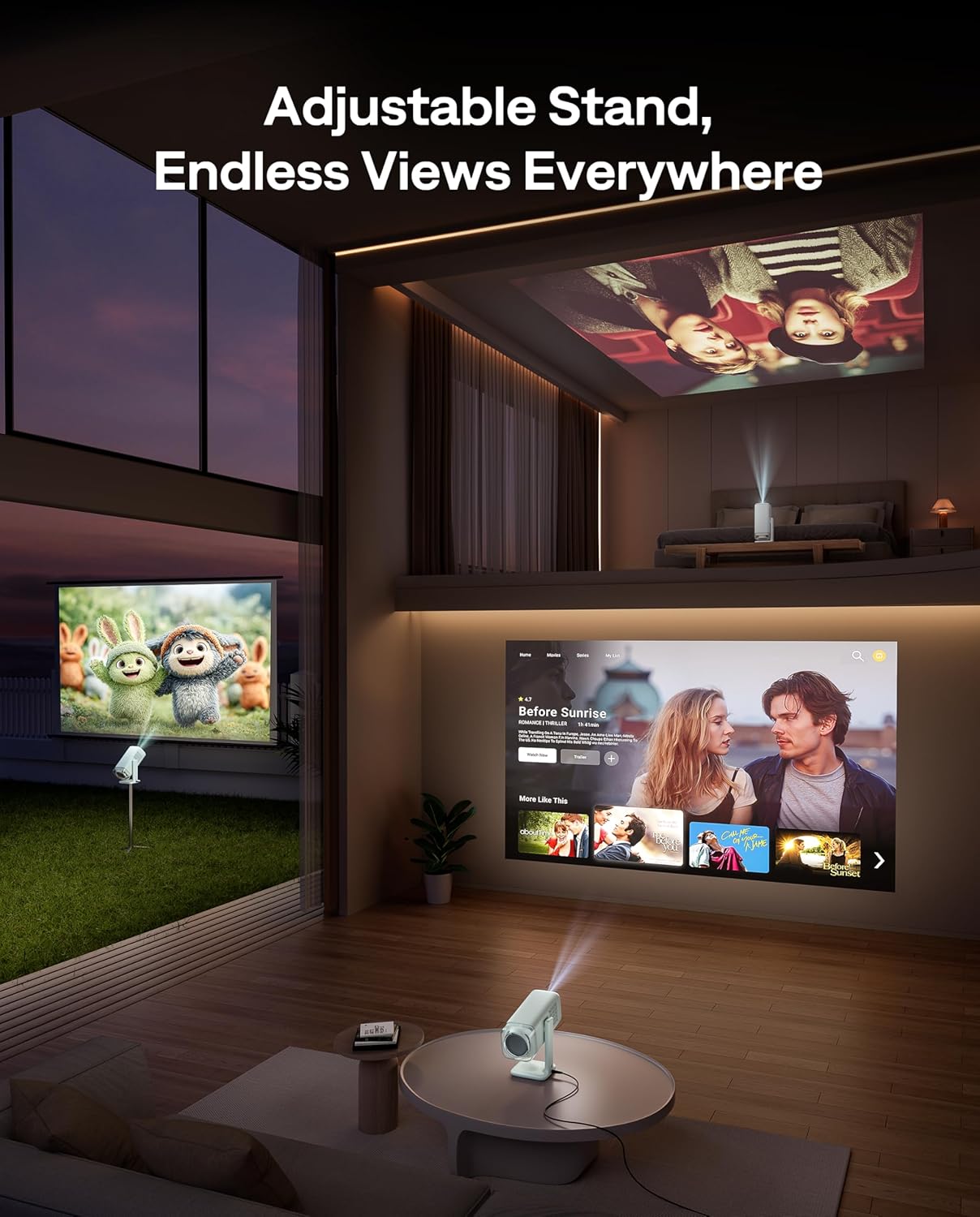 Aurzen BOOM Air Google TV Portable Projector with WiFi and Bluetooth, USB-C Powered, Smart Projector for Outdoor & Home Movie, 4K Supported, Real-Time Focus, Dolby Audio, Adjustable Stand, Off-White