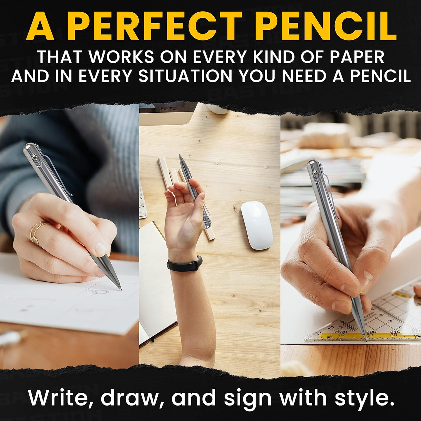 BASTION® Luxury Mechanical Pencil, Professional Medium Point Pencil for Birthday Gift includes 20 x 0.77mm Lead Refills - Stainless Steel