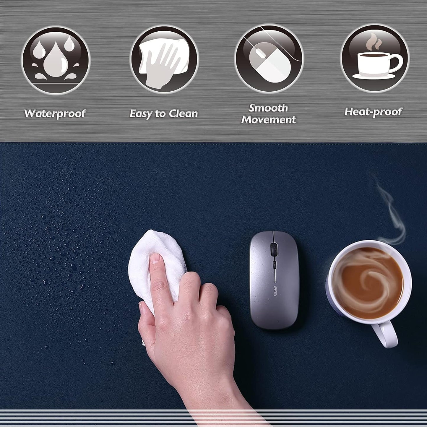 K KNODEL Desk Mat, Blotter, Dual-Sided Office Desk Pad, Waterproof Desk Mat for Desktop, Desk Blotters, PVC Leather Pad Protector (Dark Blue, 31.5" x 15.7")