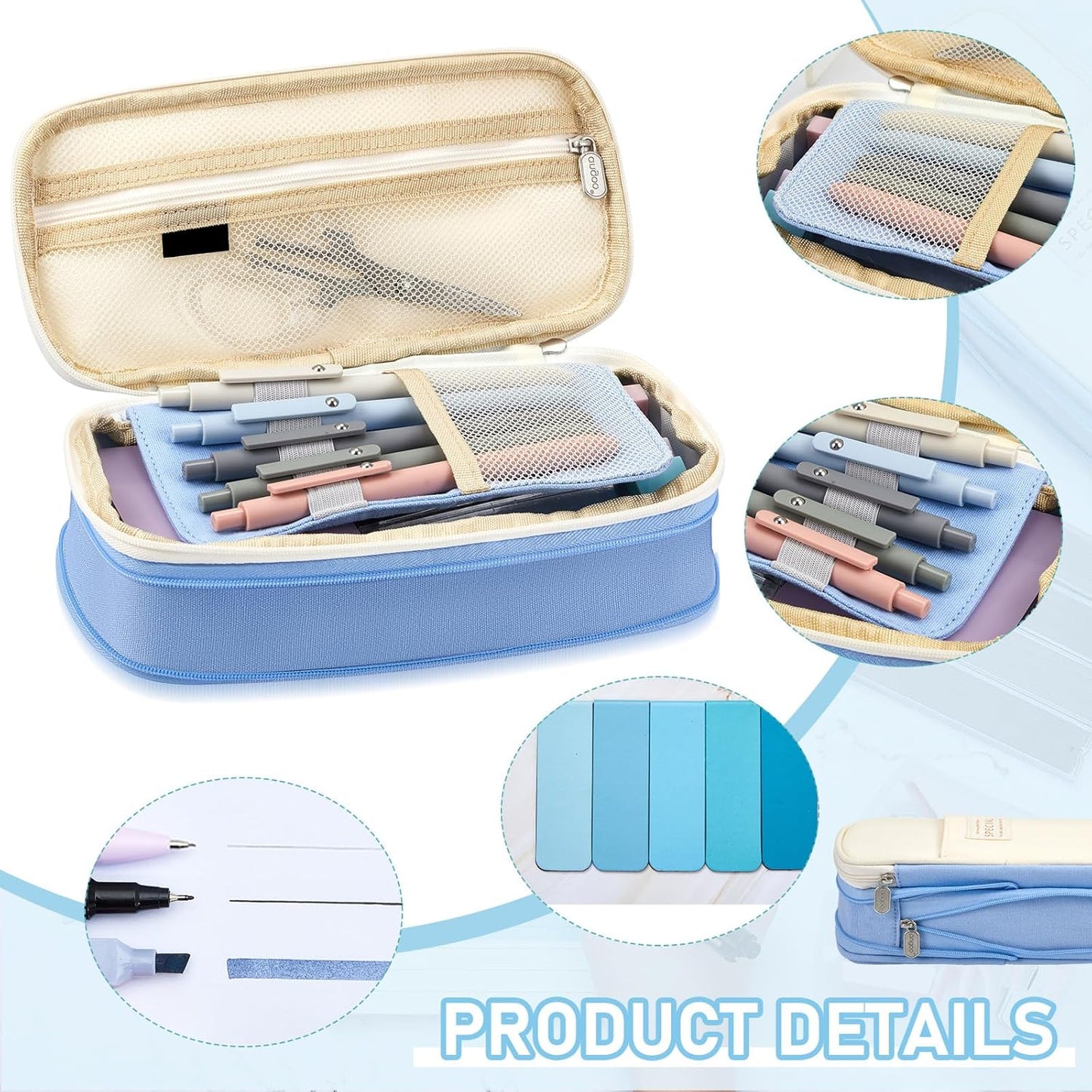 60 Pcs Aesthetic Book Annotation Kit School Supplies Cute Pencil Case with Highlighter Gel Pen Mechanical Pencil Magnetic Bookmarks Transparent Sticky Note Tabs Student Stationary(Light Blue)