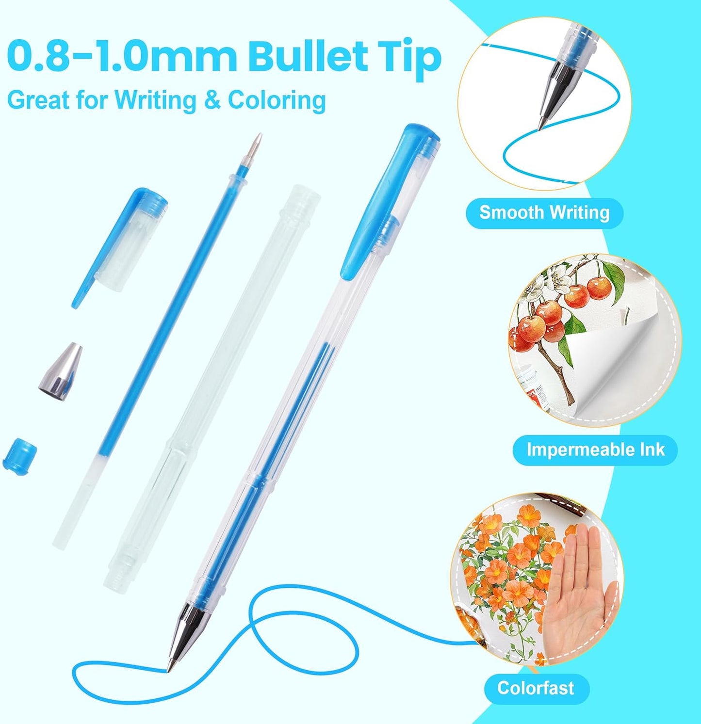 120 Colors Gel Pens, Colored Neon Glitter Pen for Adult Coloring Books, 40% More Ink Fine Point Gel Markers Set, Art Supplies Gift for Adults Drawing Doodling Scrapbook Journaling