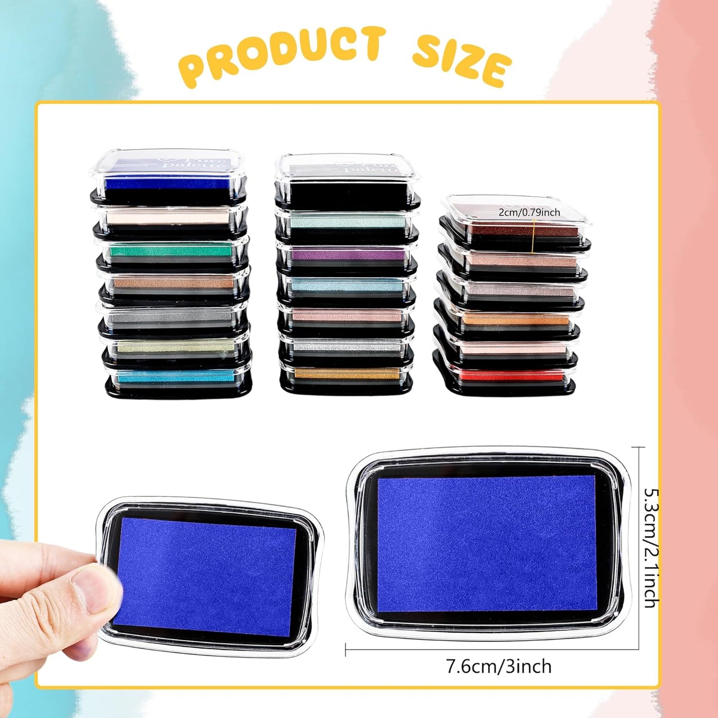 20 Pcs Large Finger Ink Pads for Kids Multicolor Washable Craft Ink Stamp Pads Retro Rainbow Ink Pad DIY for Rubber Stamps Paper Scrapbooking Fabric, 20 Colors