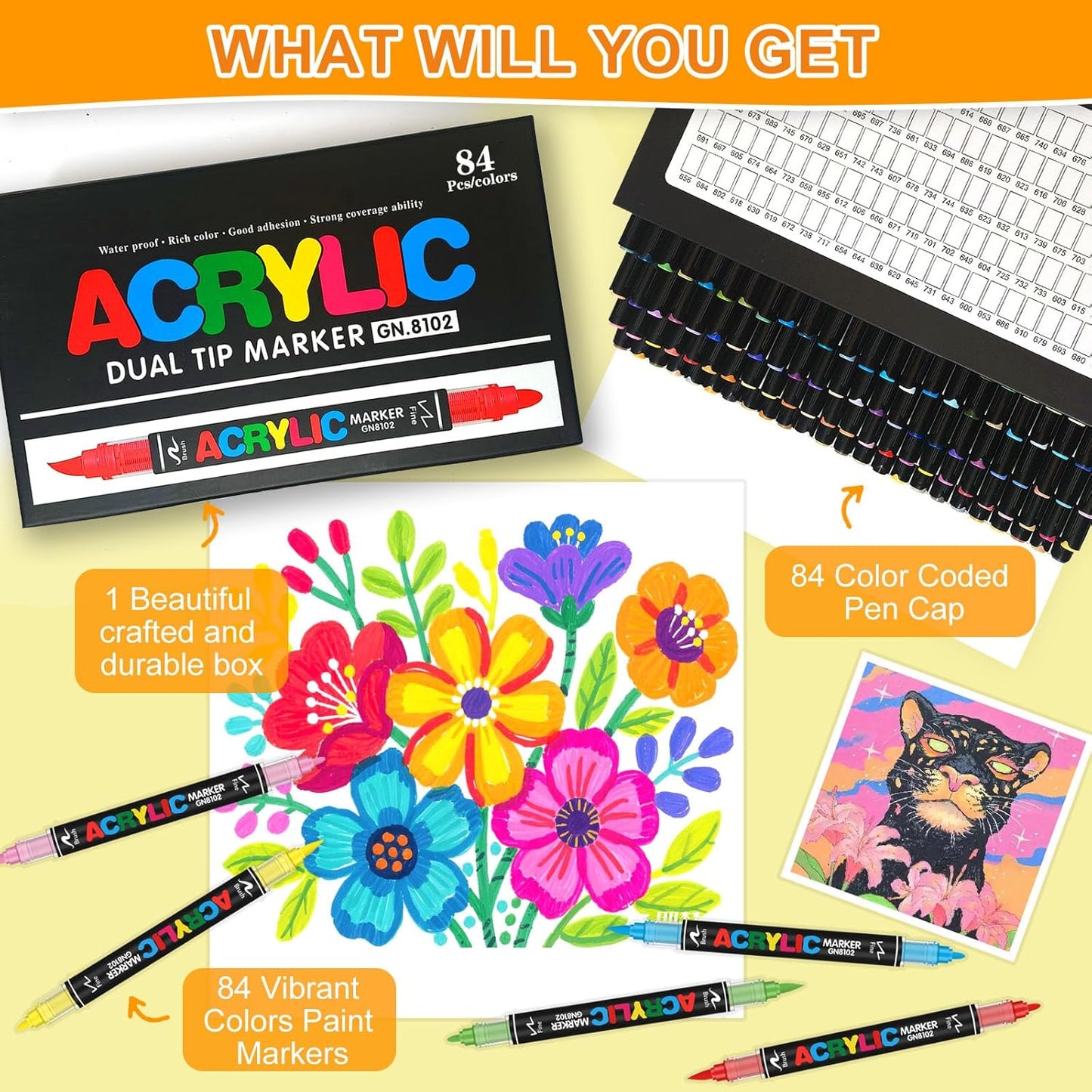 84 Colors Dual Tip Acrylic Paint Pens, 0.5-5MM Brush Tip & 1 MM Fine Tip Acrylic Paint Markers for Stone, Glass, Canvas, Rocks, Wood & More – Vibrant paint Markers and PAINT PENS for Crafting & DIY