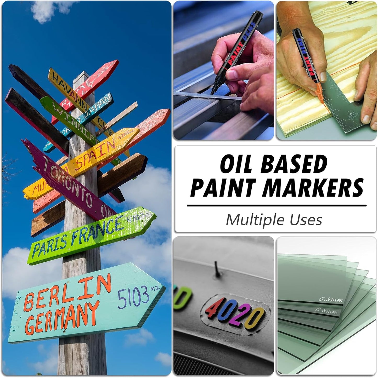 Blue Paint Pens Paint Markers - 12 Pack Permanent Quick Dry Waterproof Marker Pens for Rocks Wood Fabric Plastic Canvas Glass Mugs Metal Tire Stone