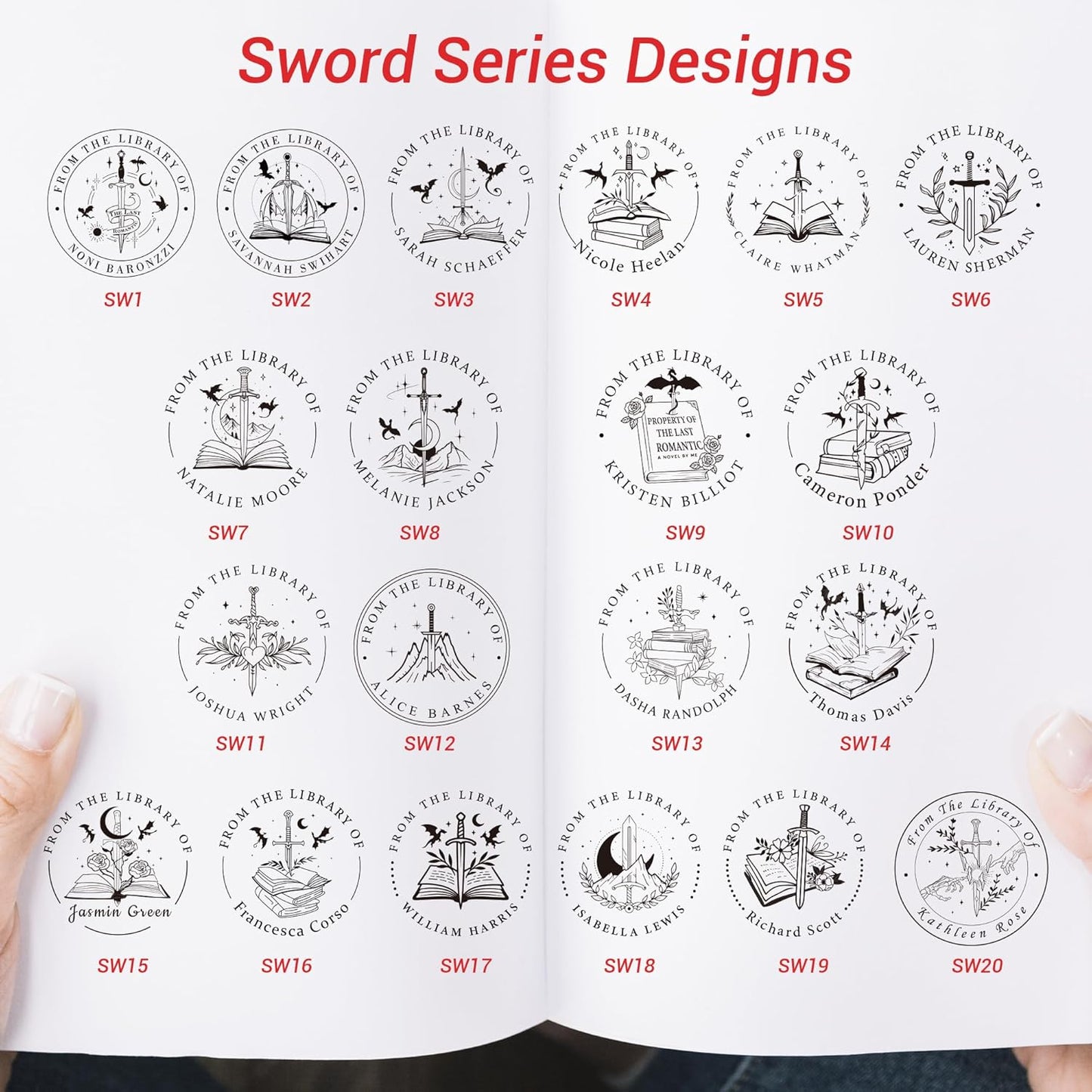 Book Embosser Personalized Sword Series – 20 Medieval-Inspired Designs, Custom Book Embosser for Fantasy Libraries & Roleplayers