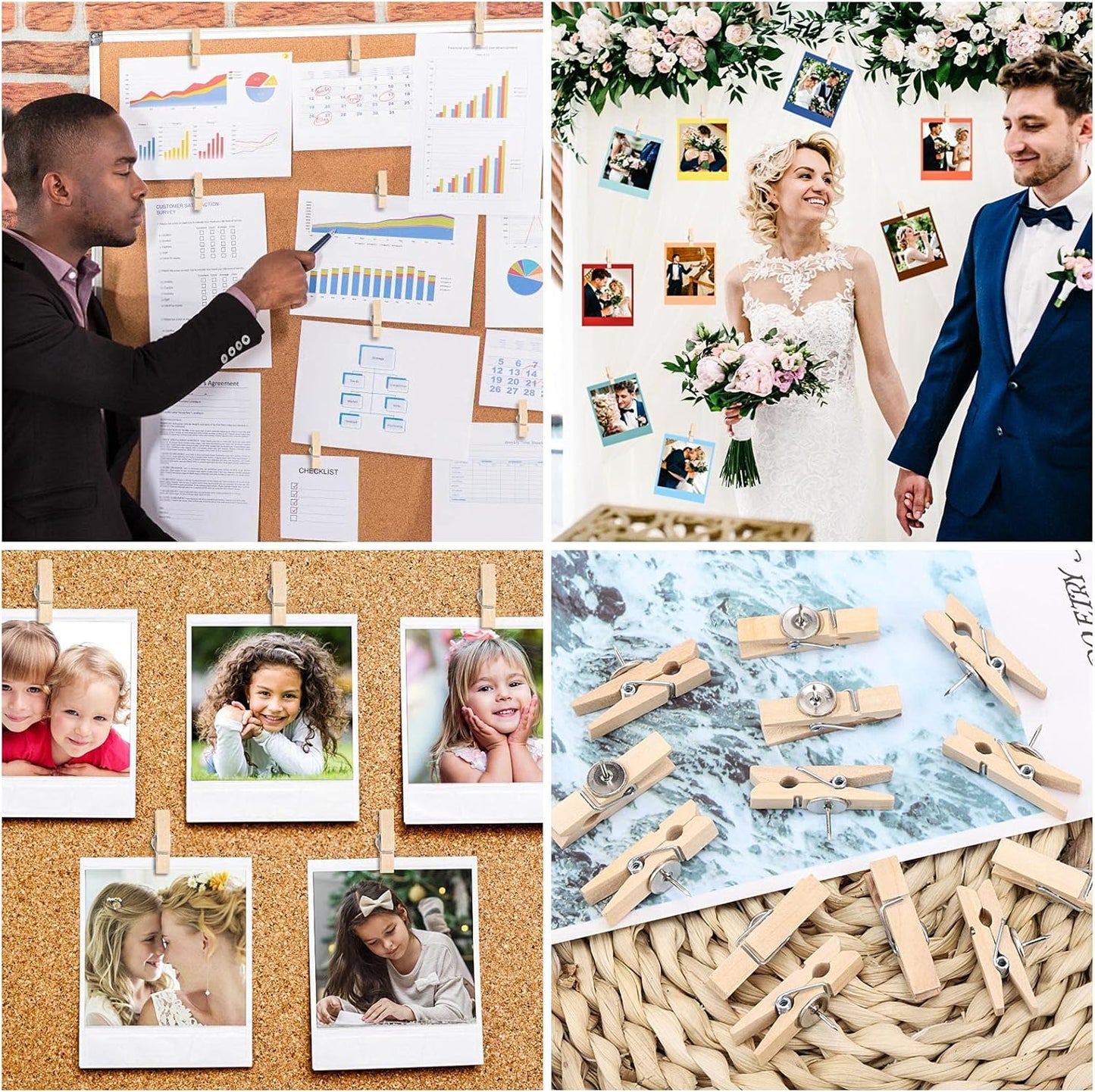 50Pcs Wooden Clips Push Pins Tacks for Cork Board Artwork for Crafts Arts Projects Photo Supplies(Wood Color)