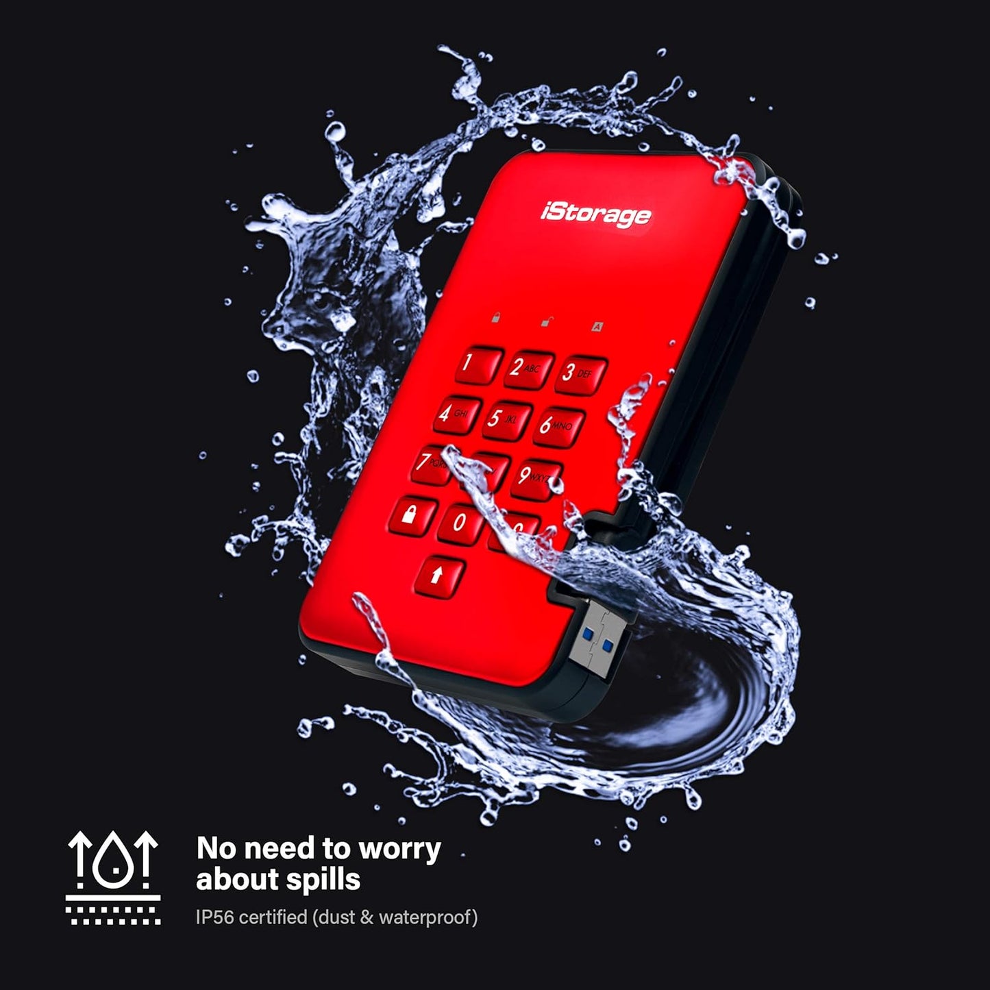iStorage diskAshur2 HDD 4TB Red | Secure portable hard drive | Password protected | Dust & water resistant | Hardware Encryption