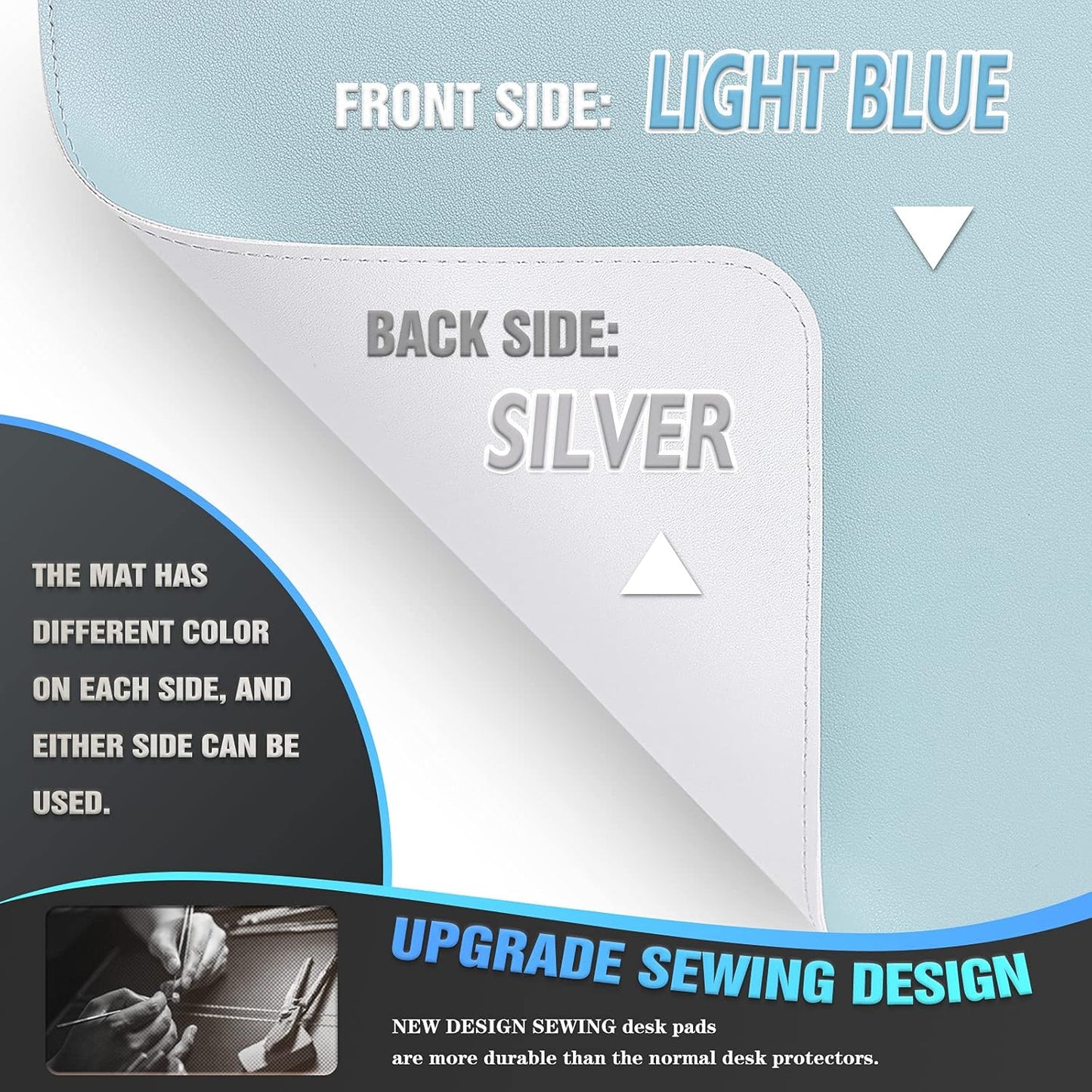 K KNODEL Desk Mat, Blotter, Dual-Sided Office Desk Pad, Waterproof Desk Mat for Desktop, Desk Blotters, PVC Leather Pad Protector (Light Blue, 31.5" x 15.7")