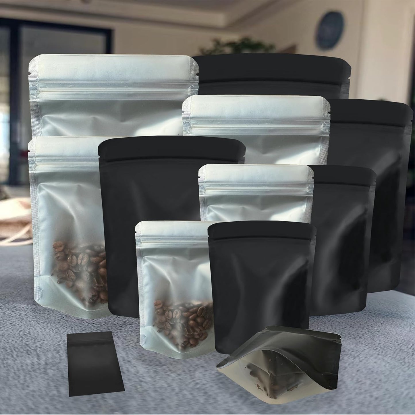 100 Pack Mylar Bags, 4 x 6 inchs Premium Smell Proof Bags with Double-sided Matte Design ，Resealable Food Storage Aluminum Foil Stand-up Packaging Bags. (7 Grams or 1/4 Onces)